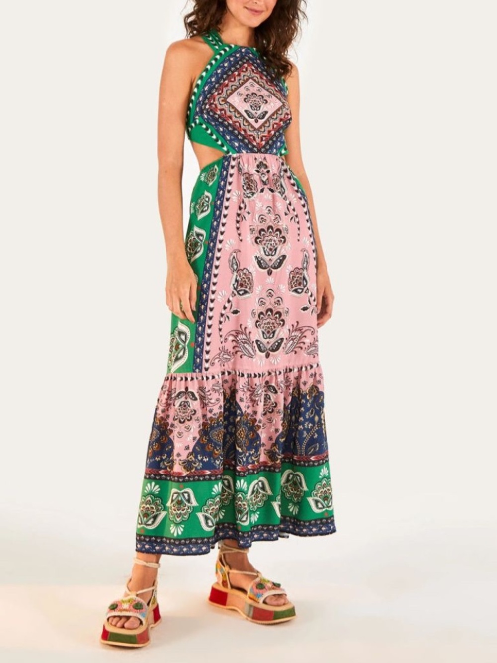 FARM RIO Brazil Cutout Halter Bandana Dress - XS